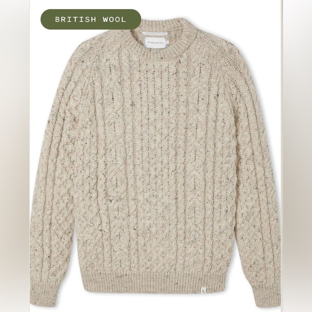 Peregrine Hudson Aran Jumper Men's Beige Wool Sweater. Size M. BNWOT!